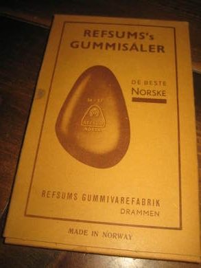 Eske med ubrukt innhold, REFSUM'S GUMMISÅLER, fra Refsums Gummivarefabrik, Drammen, 50 tallet.