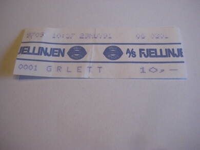 Billett fra FJELLINJEN, BERGEN, 1992, NR 9703.