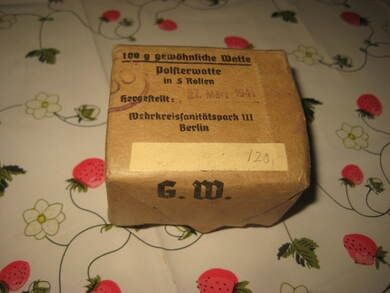 Strøken, tysk medisinpakke fra 1941, 100 g gewøhntische Watte.