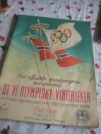 1952, Det offisielle hovedprogram med veiledning DE VI OLYMPISKE VINTERLEKER, OSLO.