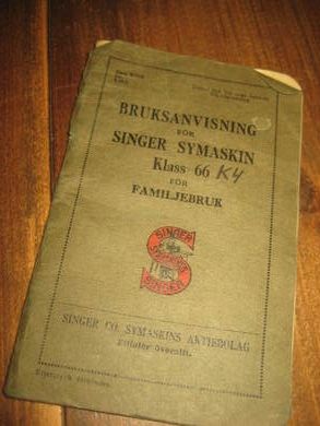 BRUKSANVISNING for SINGER SYMASKIN, 1927