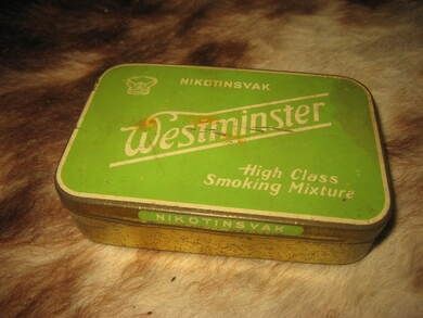 Pen blikkeske fra Norsk Engelsk Tobaksfabrik, Westminster Smoking Mixture, 50 tallet