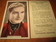 ROBERT DONAT , samlemerke fra Conrad Langaard. Bildet ble plassert i tobbaksposane på 20-30 tallet. Populære samlerområde. Ca 3.5 * 6.5 cm stort.