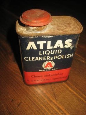 Blikkflaske, ATLAS LIQUID CLEANER & POLISH, fra Norske ESSO, 60 tallet