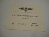 NSB, JERNBANEMUSEET, pen billett fra 60 tallet. 03990