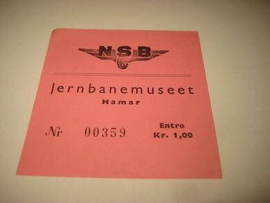 NSB, JERNBANEMUSEET, pen billett fra 60 tallet. 00359