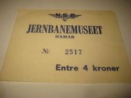 NSB, JERNBANEMUSEET, pen billett fra 60 tallet. 2517