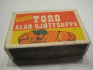 Fyrstikkeske uten innhold, reklame for TORO KJØTTSUPPE. 60 tallet.