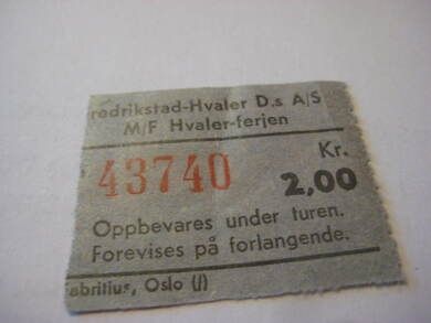 FTREDRIKSTAD - HVALER, HVALER FERJEN, 43740, 60 tallet.