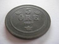 1887, 5 ØRE, 1+/1