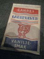 Meget pen, uåpna pakke GAHRES SAUSPULVER, VANILJE SMAK, 50-60 tallet.