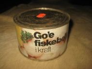 Boks uten innhold, Go'e fiskeboller i kraft, fra Trondhjem Preserving, pris kr 9.95, 60-70 tallet