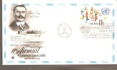 1973, FDC UNITED NATIONS,  LOUIS BLERIOT, 12. januar