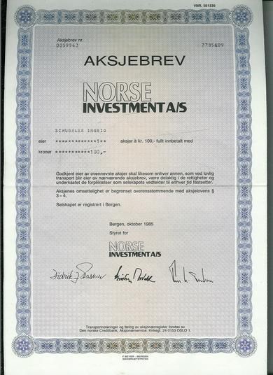 NORSE INVESTMENT, 1985