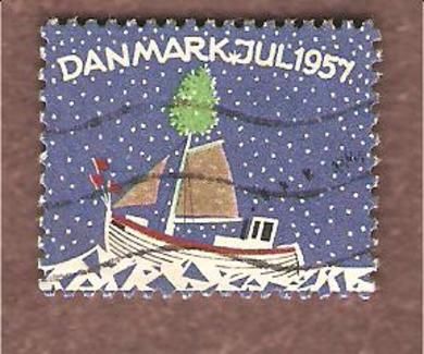 1957, julemerke fra Danmark, stempla.