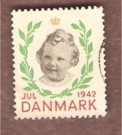 1942, julemerke fra Danmark, stempla.