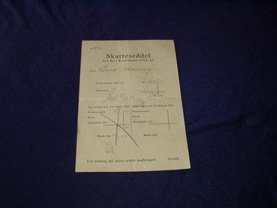 1922, -23,skatteseddel fra Biri Kommune.