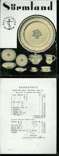 Reklameark for SØRMLAND fra Gustavsberg, 1935.