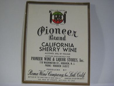 Pioner Brand CALIFORNIA SHERRY WINE.