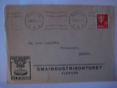 ÅLESUND 25.10.43.          Brev fra SMÅINDUSTRIKONTORET, ÅLESUND.