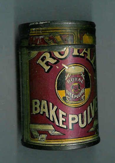 Blikk boks Royal Bakepulver, 50 tallet