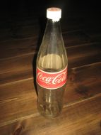 Stor Coca Cola flaske, glass, ca 33 cm høg, tappa av Dahls Bryggeri, 70-80 tallet.