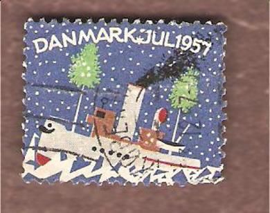 1957, julemerke fra Danmark, stempla.