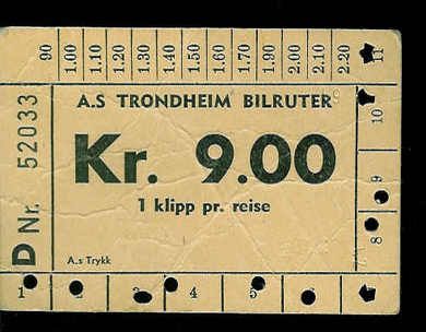 52033. Klippekort fra Trondheim Bilruter