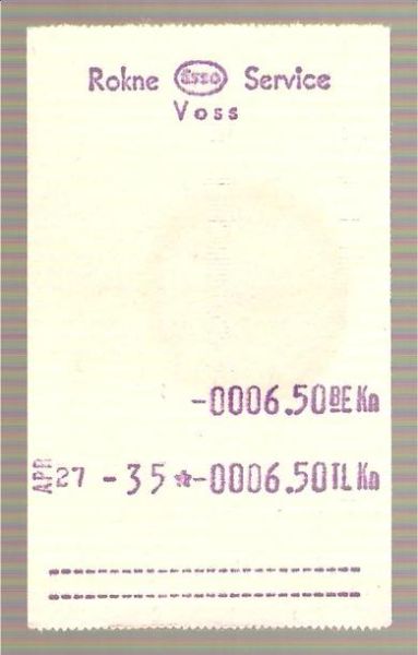 1960, 27. april,  kvitering fra ESSO, ROKNE SERVICE, VOSS.