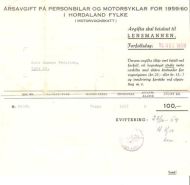 ÅRSAVGIFT PÅ PERSONBILER OG MOTORSYKLER FOR 1959/60 I HORDALAND FYLKE.