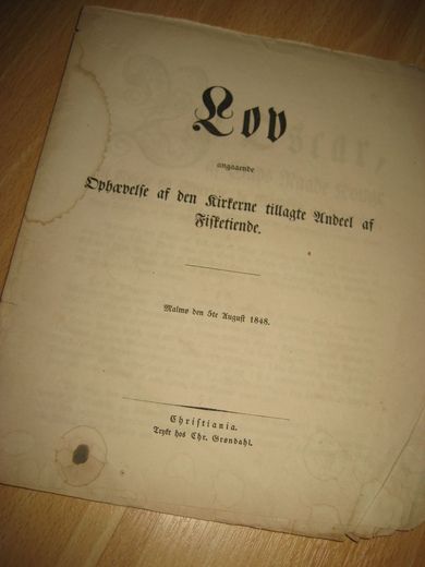 1848, Lov angaaende Ophævelse af den Kirkerne tillagte Andeel af …