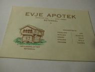 EVJE APOTEK, SETESDAL. 50-60 tallet, dette er nr 1