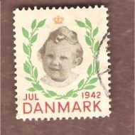 1942, julemerke fra Danmark, stempla.