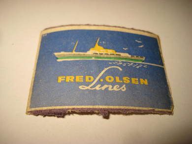 Forsida på eldre fyrstikkeske, FRED OLSEN LINES, 60 tallet. 