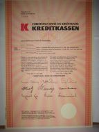 KREDITKASSA,  1 stk. aksjer, 1980, aksjebrev nr. 554418