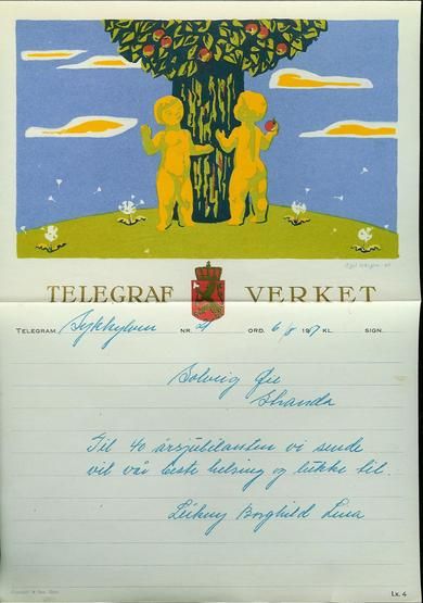 Meget pent telegram fra 6/8.1951