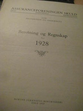 1928, ASSURANCEFORENINGEN SKULD. AVD. PROTEKTION OG INDEMNITY. BERETNING OG REGNESKAP.