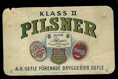 KLASS II PILSNER fra GELE FORENADE BRYGGERIER, GEFLE