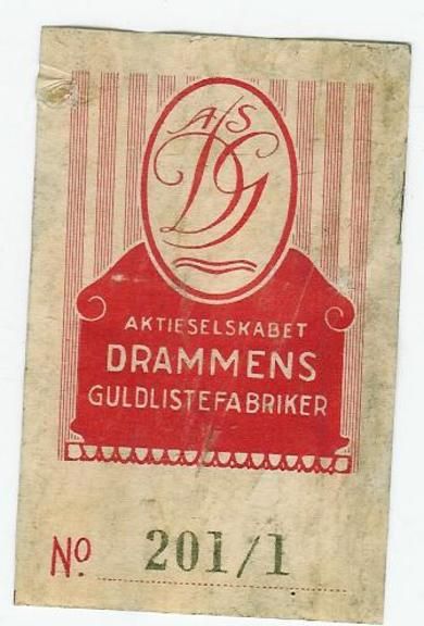 Reklamesak fra Drammen Guldlistefabrikker. 40 tallet.