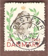 1942, julemerke fra Danmark, stempla.