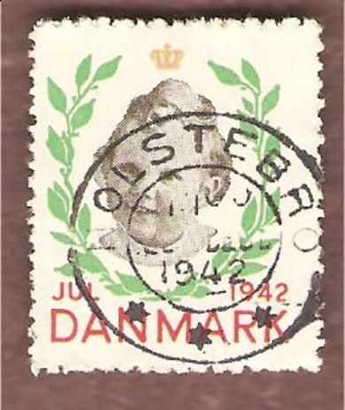 1942, julemerke fra Danmark, stempla.