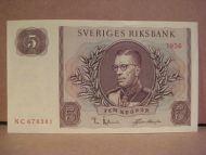 1956, 5 KRONOR, NC 678381, strøken seddel