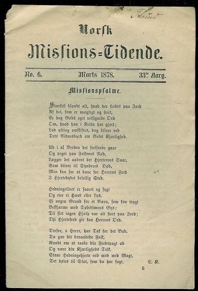 1878,nr 006,                     Norsk Missions Tidende.