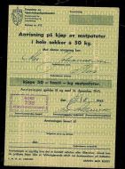 Anvisning på kjøp av matpoteter i hele sekker a 50 kg, 1945,  FLORØ Forsyningsnemnd, 15/8 1945.