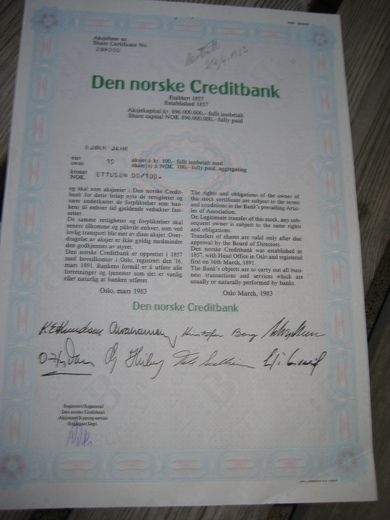 1983, DEN NORSKE CREDITBANK. NR. 289000.