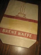 Ubrukt kaffepose med tekst: BRENT KAFFE. 50 tallet