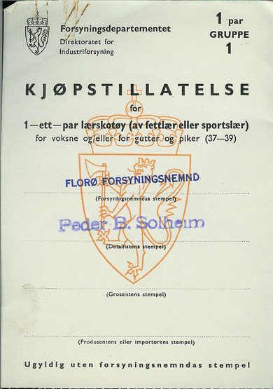 KJØPETILLATELSE fra 1944. Forsyningsnemnda i Florø / Peder B. Solheim