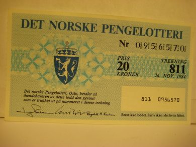 1984, trekning 811,                  DET NORSKE PENGELOTTERI.            Nr. 0956570.