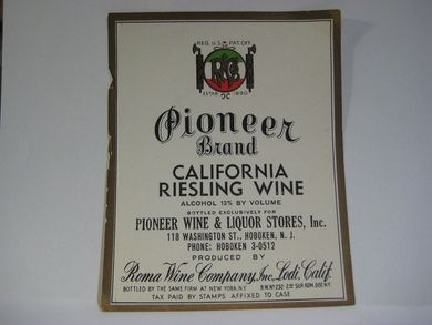 Pioner Brand CALIFORNIA RIESLING WINE.