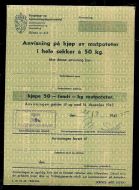 Anvisning på kjøp av matpoteter i hele sekker a 50 kg, 1945,  KINN Forsyningsnemnd, 20/9 1945.